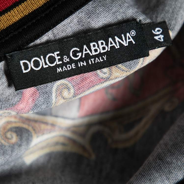 Pre Owned Dolce & Gabbana Black Printed Cotton Crew Neck T Shirt S