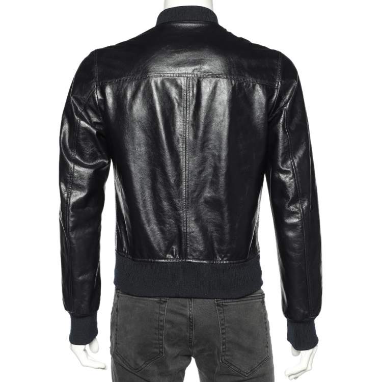 Pre Owned Dolce & Gabbana Black Leather Zip Front Jacket S