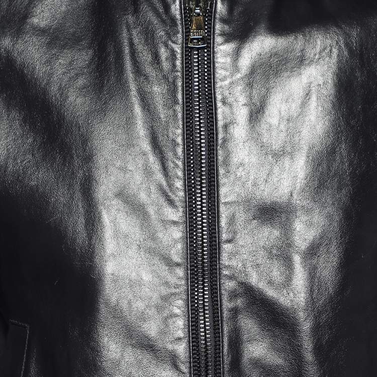 Pre Owned Dolce & Gabbana Black Leather Zip Front Jacket S