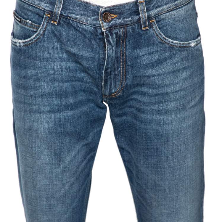 Pre Owned Dolce & Gabbana Blue Denim Distressed Jeans M