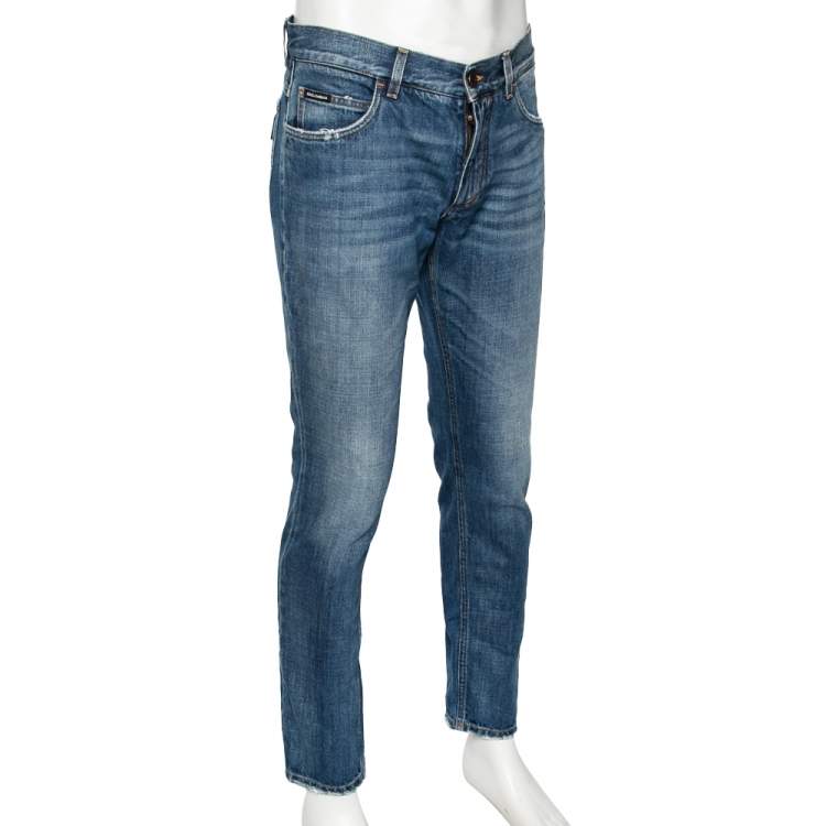 Pre Owned Dolce & Gabbana Blue Denim Distressed Jeans M
