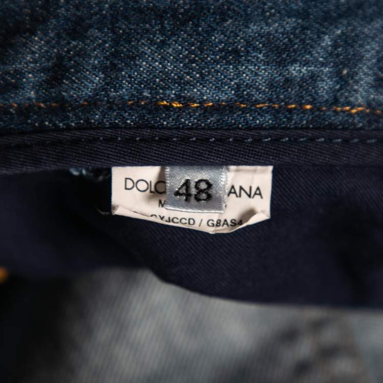 Pre Owned Dolce & Gabbana Blue Denim Distressed Jeans M