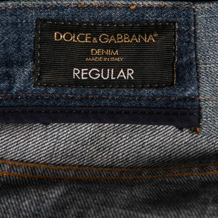 Pre Owned Dolce & Gabbana Blue Denim Distressed Jeans M