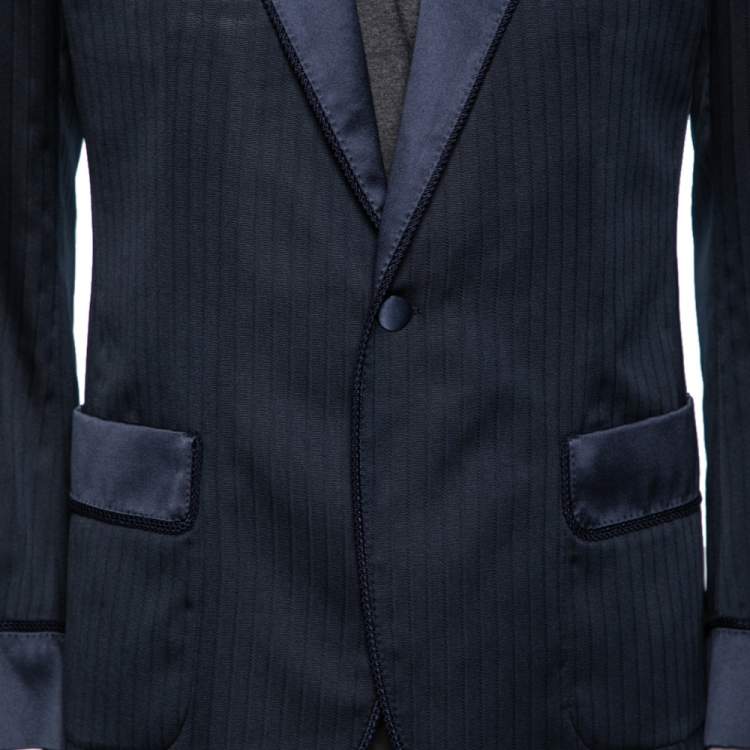 Pre Owned Dolce & Gabbana Blue Stripe Jacquard Silk Single Breasted Blazer L