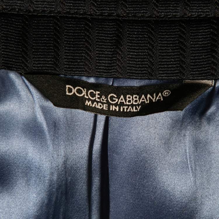 Pre Owned Dolce & Gabbana Blue Stripe Jacquard Silk Single Breasted Blazer L