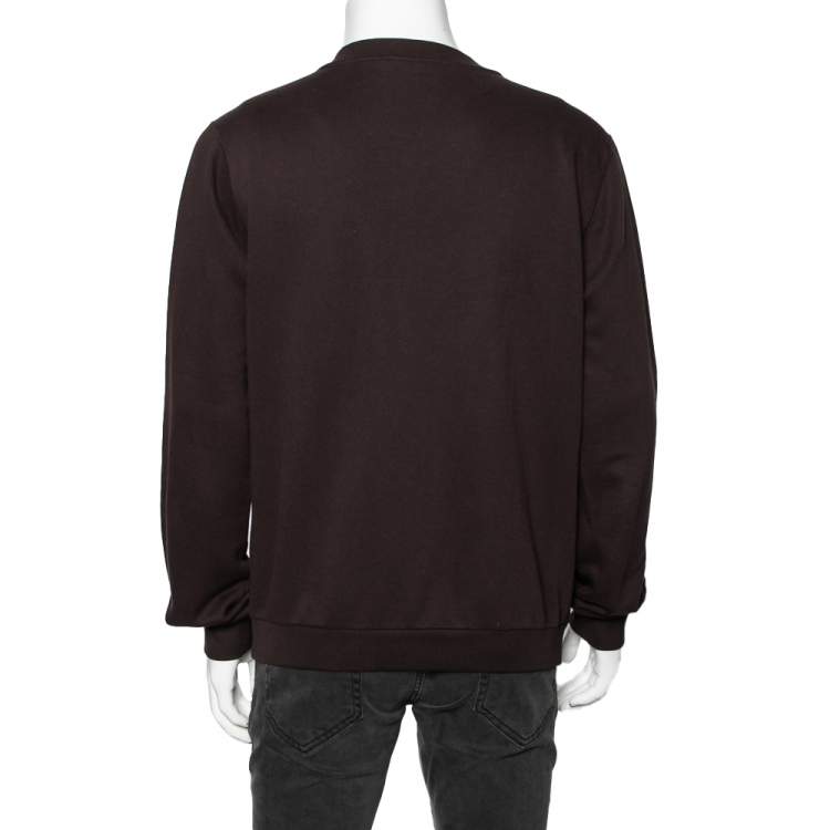 Pre Owned Dolce & Gabbana Brown Knit Logo Patch Long Sleeve Sweater XL