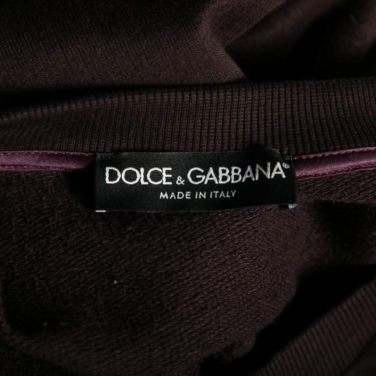Pre Owned Dolce & Gabbana Brown Knit Logo Patch Long Sleeve Sweater XL