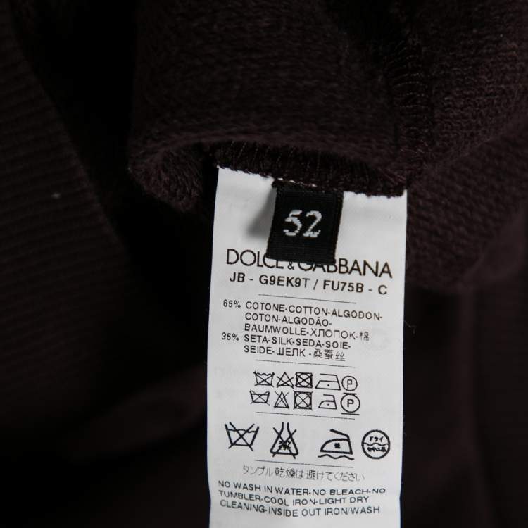 Pre Owned Dolce & Gabbana Brown Knit Logo Patch Long Sleeve Sweater XL