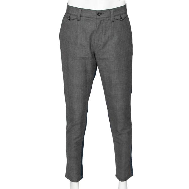 Pre Owned Dolce & Gabbana Grey Cotton & Blue Distressed Denim Paneled Pants M