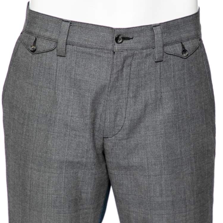 Pre Owned Dolce & Gabbana Grey Cotton & Blue Distressed Denim Paneled Pants M