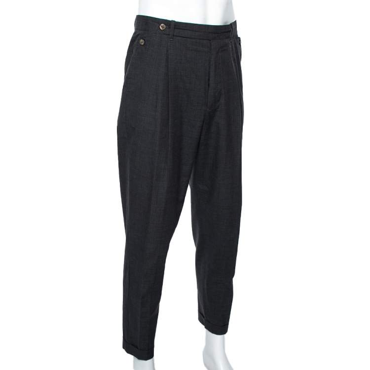 Pre Owned Dolce & Gabbana Charcoal Grey Cotton Tapered Leg Pants M
