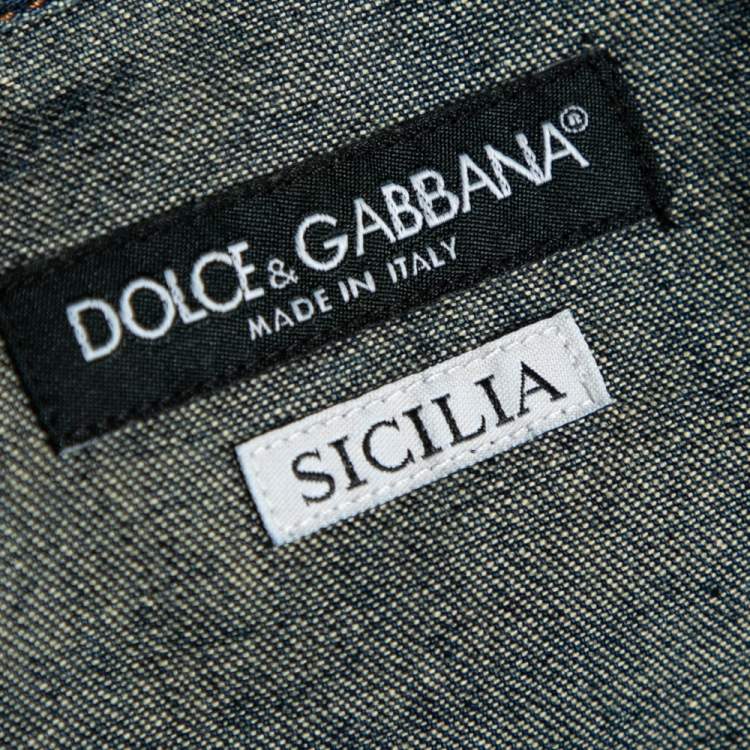 مملوكة مسبقًا Dolce & Gabbana Navy Blue Denim Sicilia Shirt M