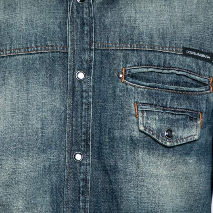 مملوكة مسبقًا Dolce & Gabbana Navy Blue Denim Sicilia Shirt M