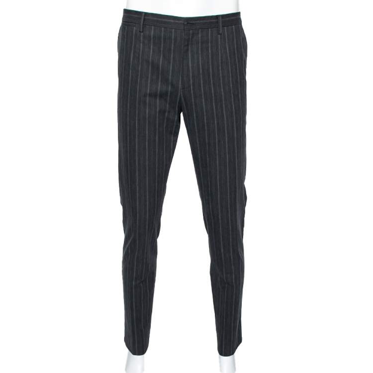 Pre Owned Dolce & Gabbana Charcoal Grey Striped Cotton Pants L