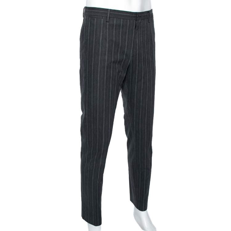 Pre Owned Dolce & Gabbana Charcoal Grey Striped Cotton Pants L