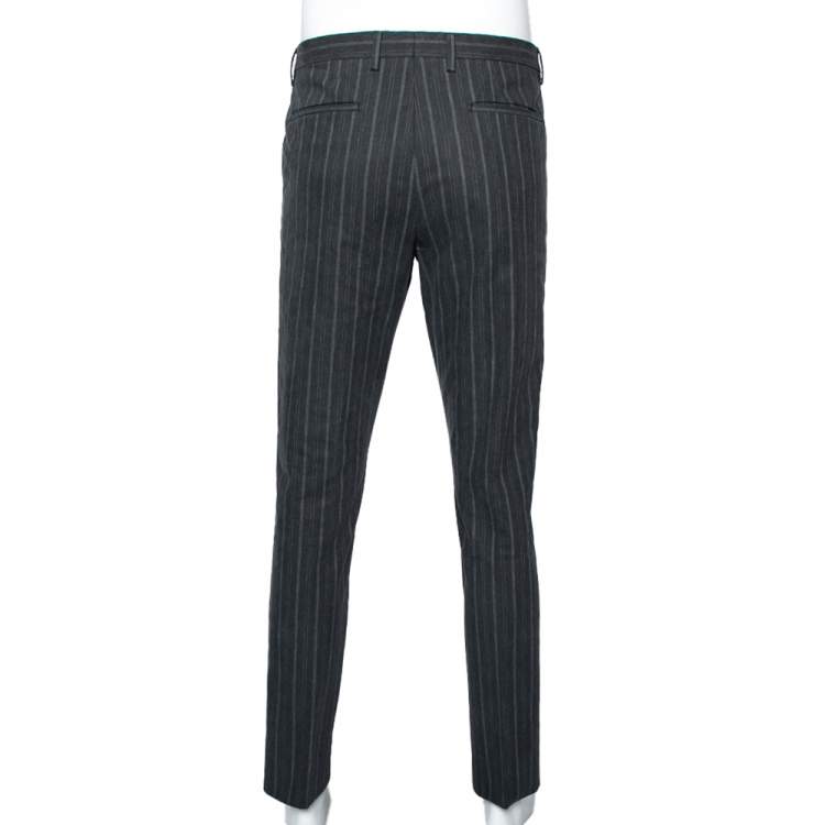 Pre Owned Dolce & Gabbana Charcoal Grey Striped Cotton Pants L