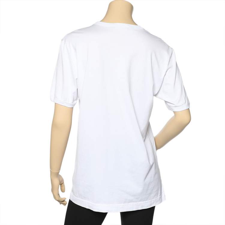 Pre Owned Dolce & Gabbana White Cotton Crown & Bee Patch T-Shirt L