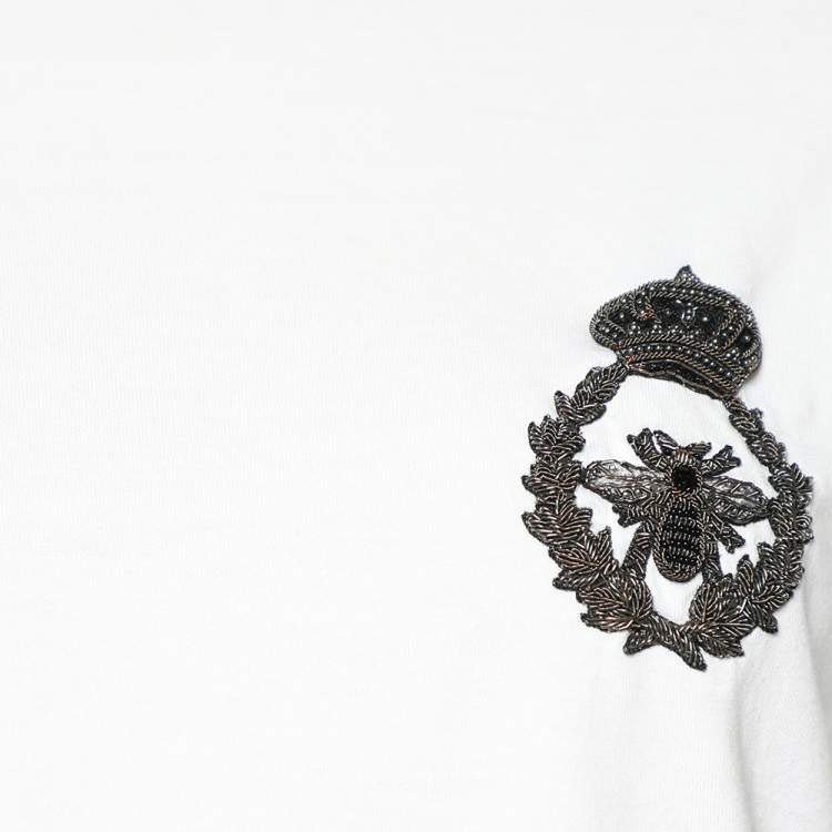 Pre Owned Dolce & Gabbana White Cotton Crown & Bee Patch T-Shirt L