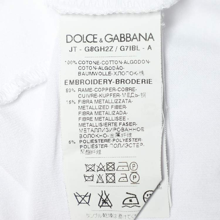 Pre Owned Dolce & Gabbana White Cotton Crown & Bee Patch T-Shirt L
