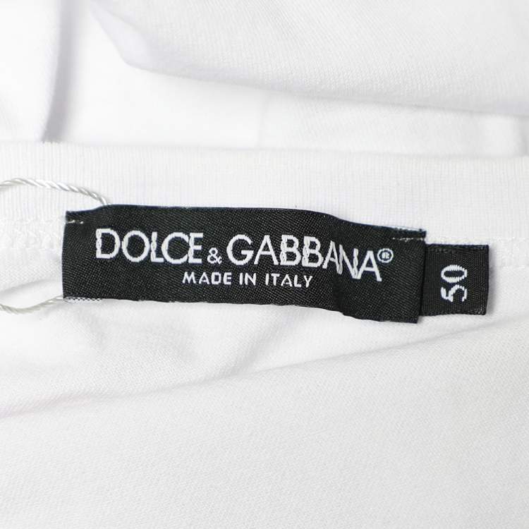 Pre Owned Dolce & Gabbana White Cotton Crown & Bee Patch T-Shirt L