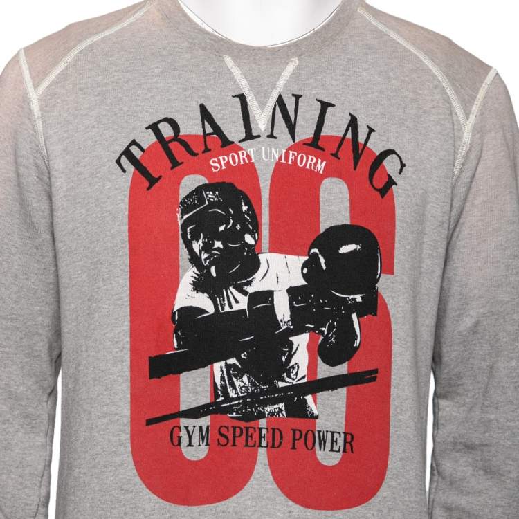 Pre Owned  Dolce & Gabbana Grey Gym Speed Power Printed Cotton Sweatshirt M