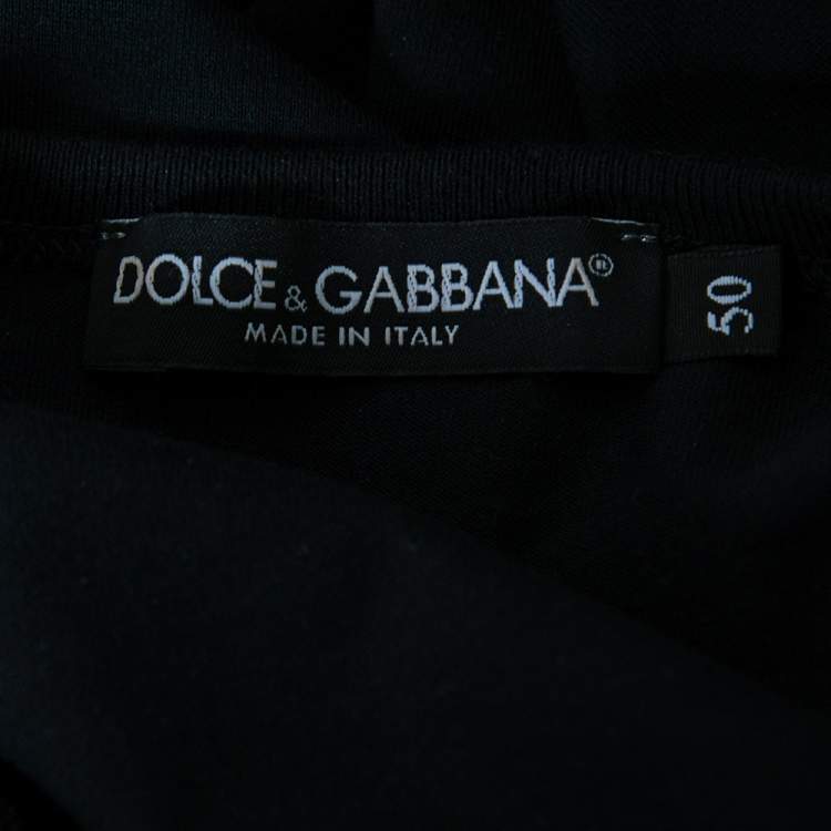Pre Owned Dolce & Gabbana Navy Blue Cotton DG Embroidered Top L