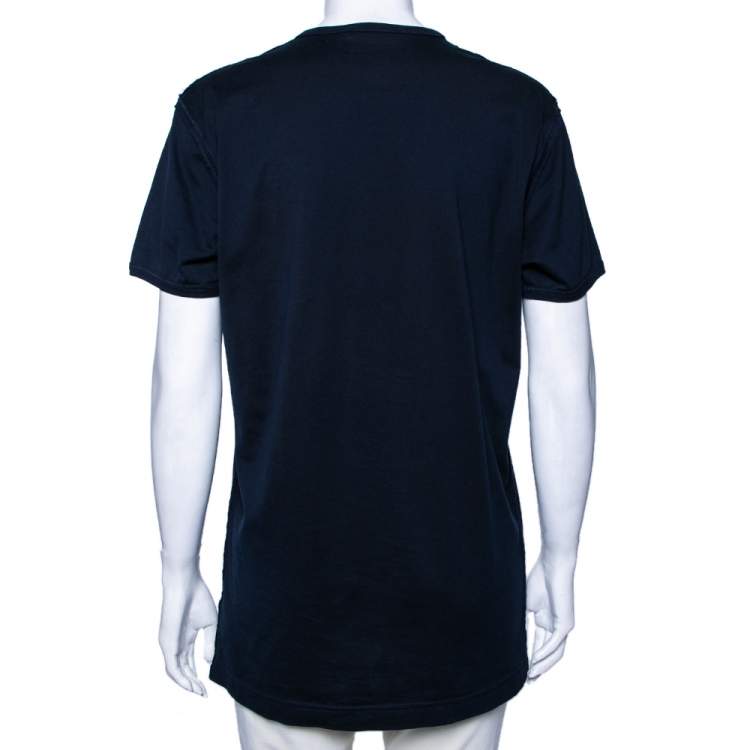 Pre Owned Dolce & Gabbana Navy Blue Cotton DG Embroidered Top L