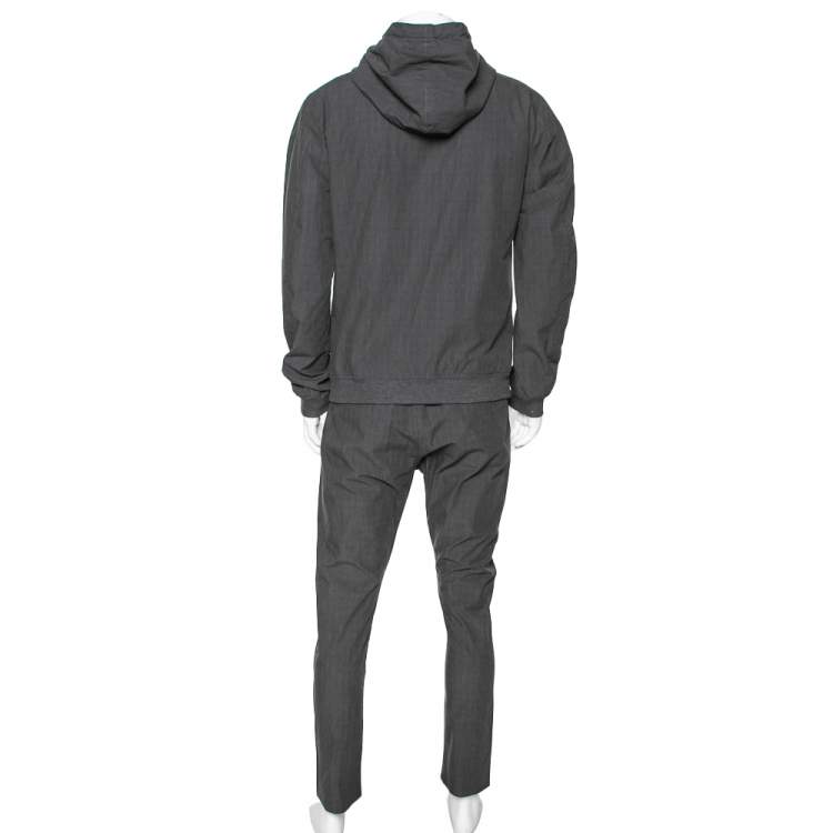 Pre Owned Dolce & Gabbana Grey Checkered Cotton Hooded Jacket & Pant Suit L / XL