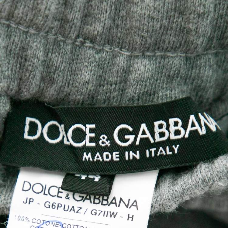 Pre Owned Dolce & Gabbana Grey Cotton Knit Patch Detail Sweatpants XS