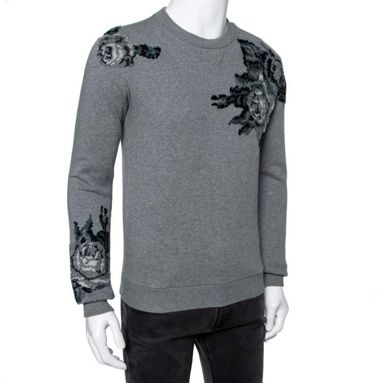 Pre Owned Dolce & Gabbana Grey Cotton Knit Patch Detail Sweatshirt XS