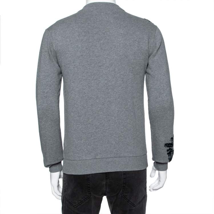 Pre Owned Dolce & Gabbana Grey Cotton Knit Patch Detail Sweatshirt XS