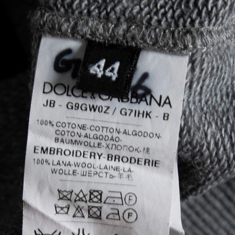 Pre Owned Dolce & Gabbana Grey Cotton Knit Patch Detail Sweatshirt XS