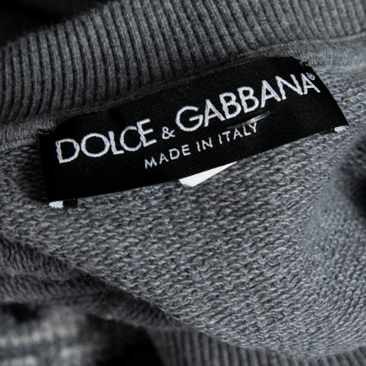 Pre Owned Dolce & Gabbana Grey Cotton Knit Patch Detail Sweatshirt XS
