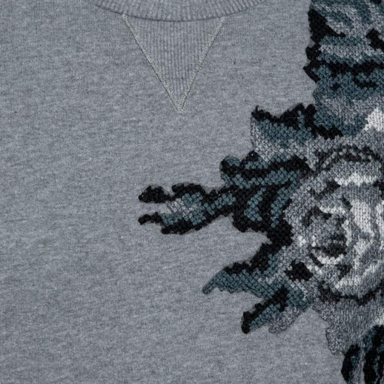 Pre Owned Dolce & Gabbana Grey Cotton Knit Patch Detail Sweatshirt XS