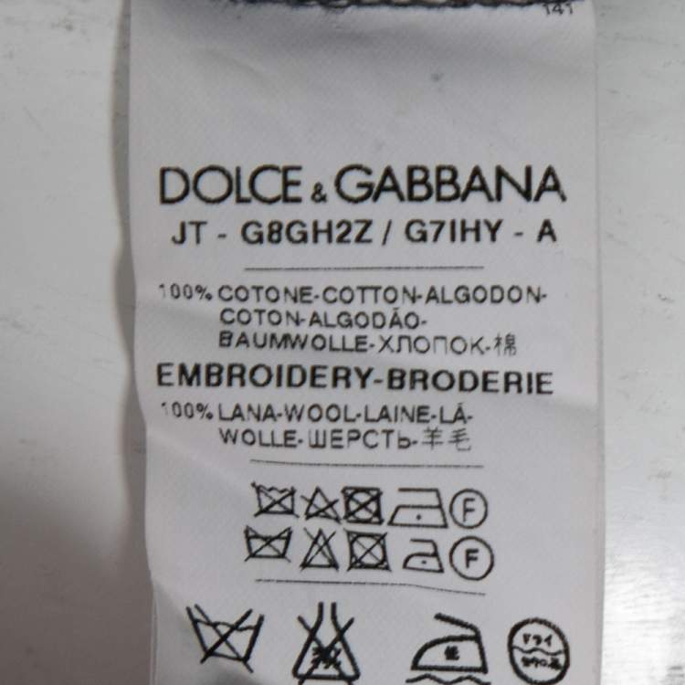 Pre Owned Dolce & Gabbana Charcoal Grey Cotton Knit Patch Detail T-Shirt XS