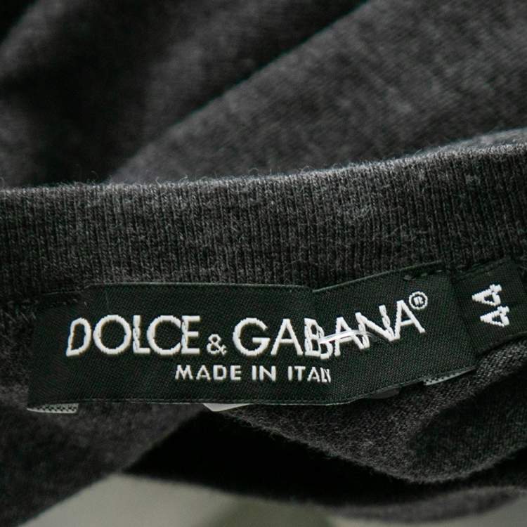 Pre Owned Dolce & Gabbana Charcoal Grey Cotton Knit Patch Detail T-Shirt XS