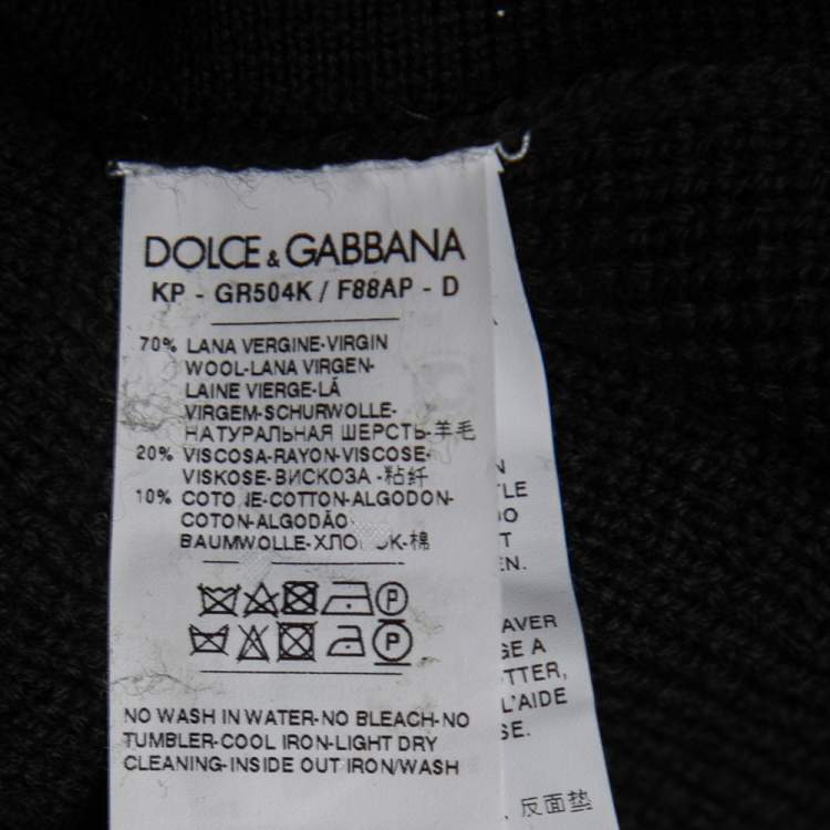 Pre Owned Dolce & Gabbana Black Wool Knit & Jacquard Button Detail Jumper XL