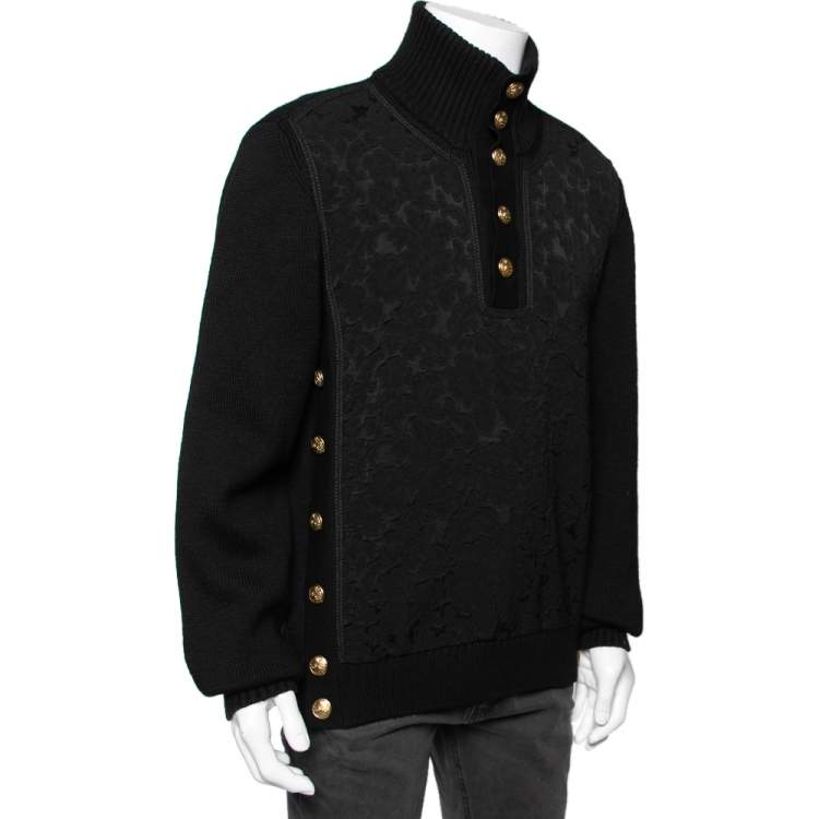 Pre Owned Dolce & Gabbana Black Wool Knit & Jacquard Button Detail Jumper XL