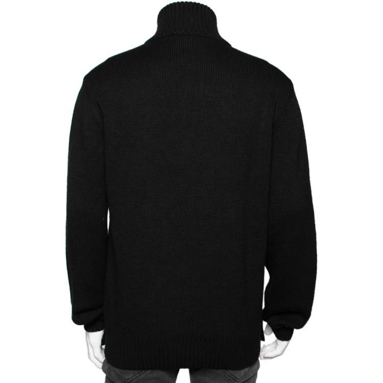 Pre Owned Dolce & Gabbana Black Wool Knit & Jacquard Button Detail Jumper XL