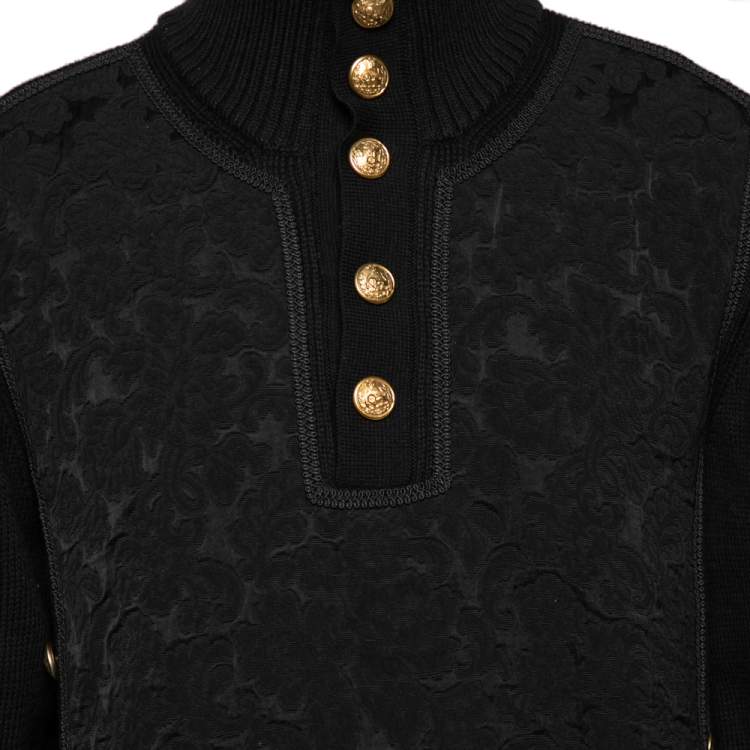 Pre Owned Dolce & Gabbana Black Wool Knit & Jacquard Button Detail Jumper XL