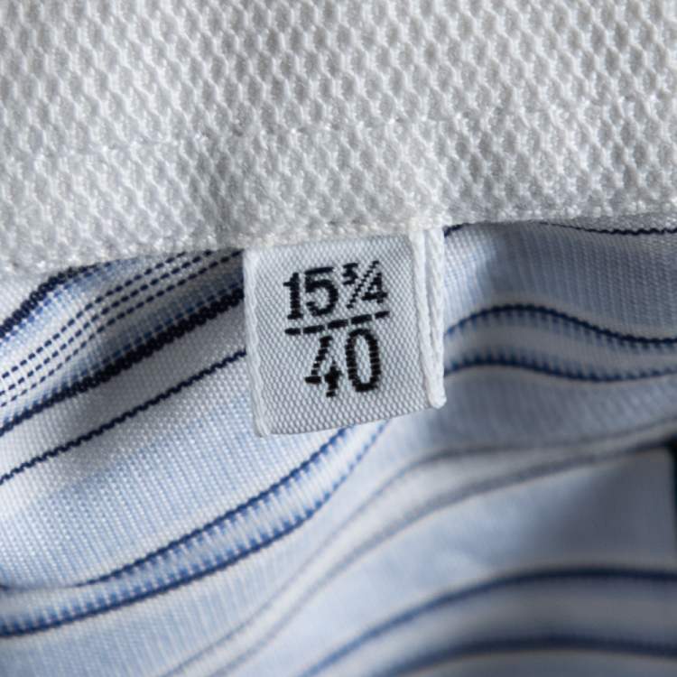 Pre Owned Dolce & Gabbana Blue Striped Cotton Contrast Detail Slim Fit Shirt M