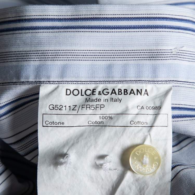 Pre Owned Dolce & Gabbana Blue Striped Cotton Contrast Detail Slim Fit Shirt M