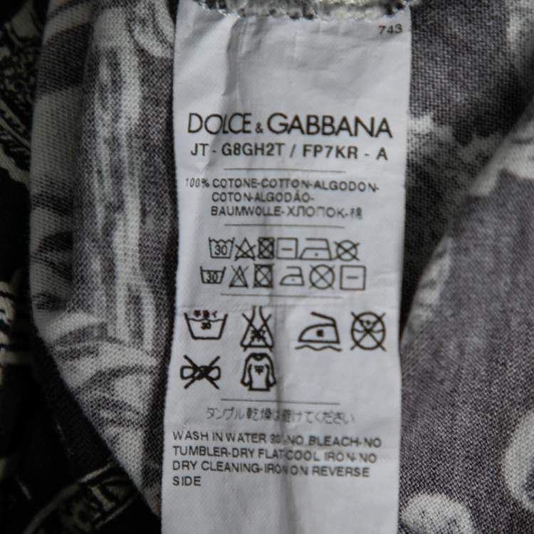 Pre Owned Dolce & Gabbana Monochrome Printed Cotton Crewneck T-Shirt XS