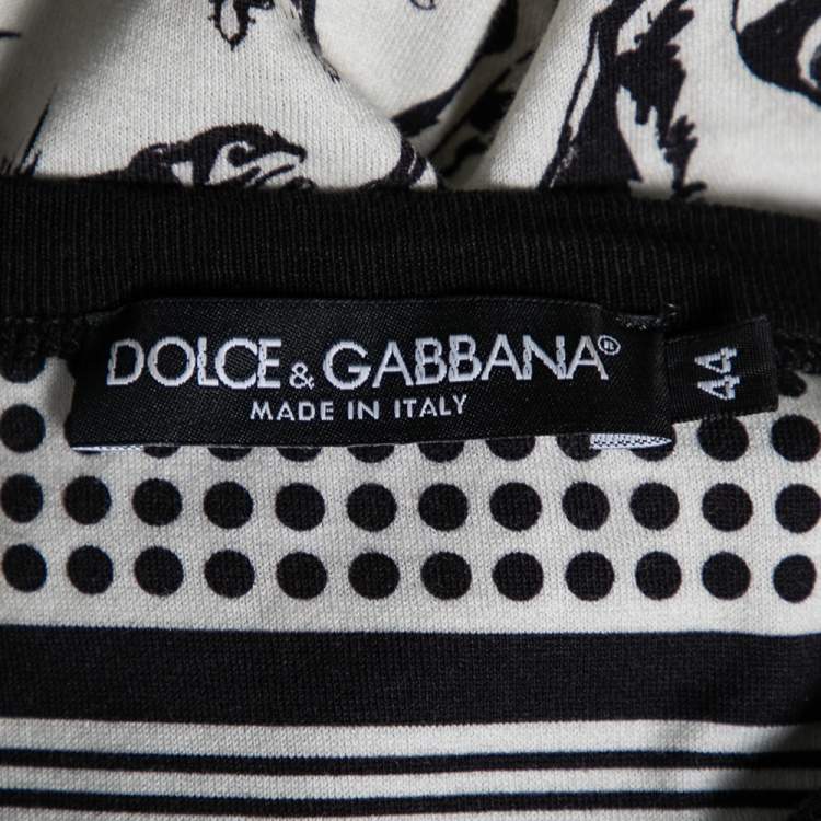 Pre Owned Dolce & Gabbana Monochrome Printed Cotton Crewneck T-Shirt XS