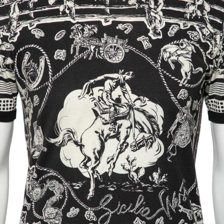 Pre Owned Dolce & Gabbana Monochrome Printed Cotton Crewneck T-Shirt XS