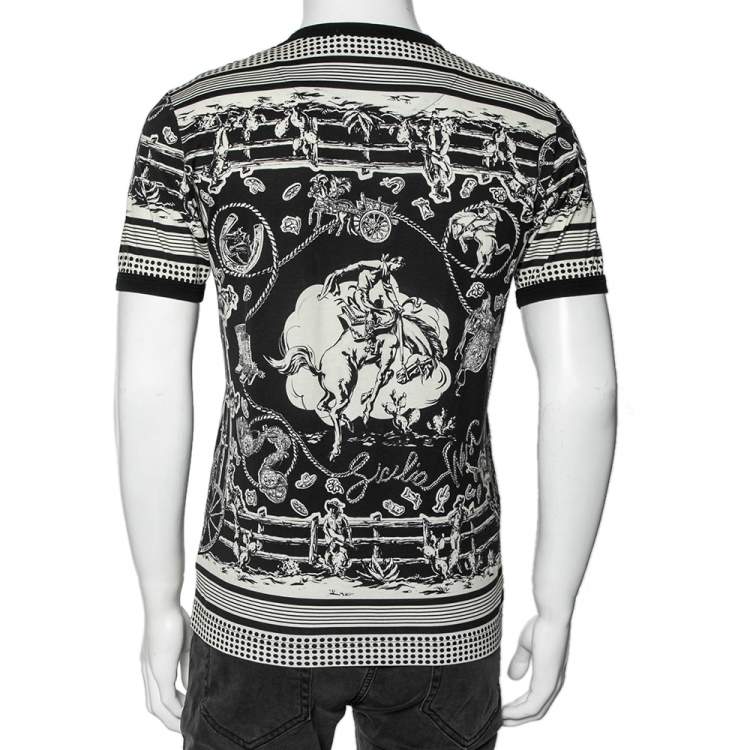 Pre Owned Dolce & Gabbana Monochrome Printed Cotton Crewneck T-Shirt XS