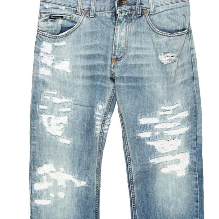 Pre Owned Dolce & Gabbana Blue Distressed Denim Jeans M