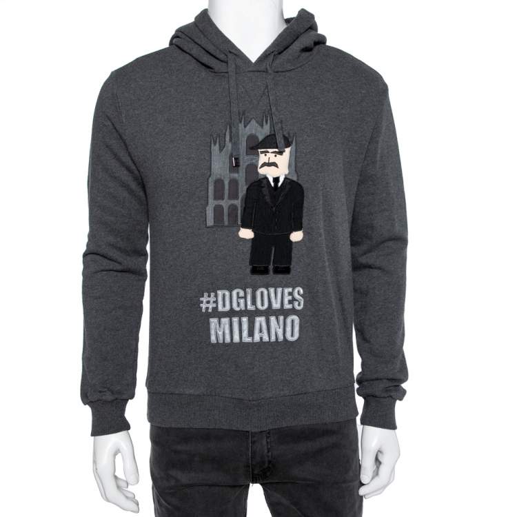 Pre Owned Dolce & Gabbana Grey Knit Patchwork Detail Hooded Sweatshirt S