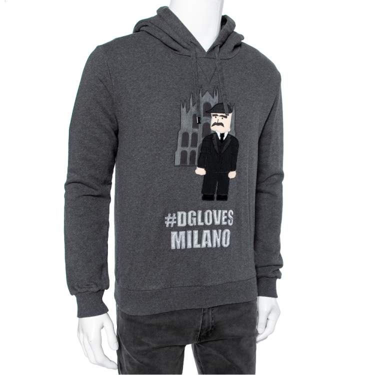 Pre Owned Dolce & Gabbana Grey Knit Patchwork Detail Hooded Sweatshirt S