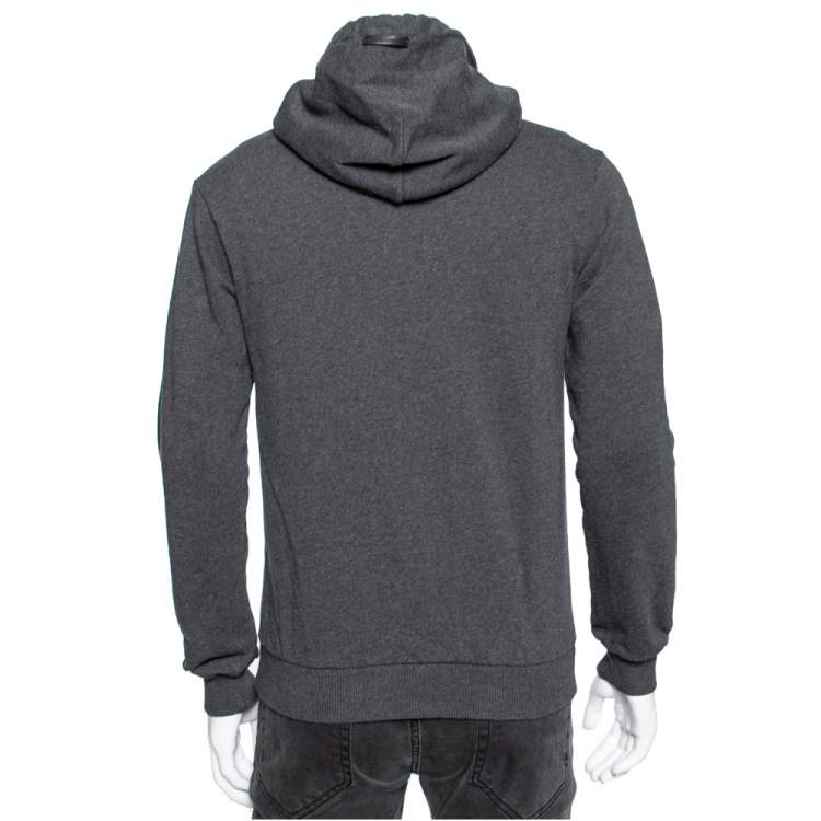 Pre Owned Dolce & Gabbana Grey Knit Patchwork Detail Hooded Sweatshirt S